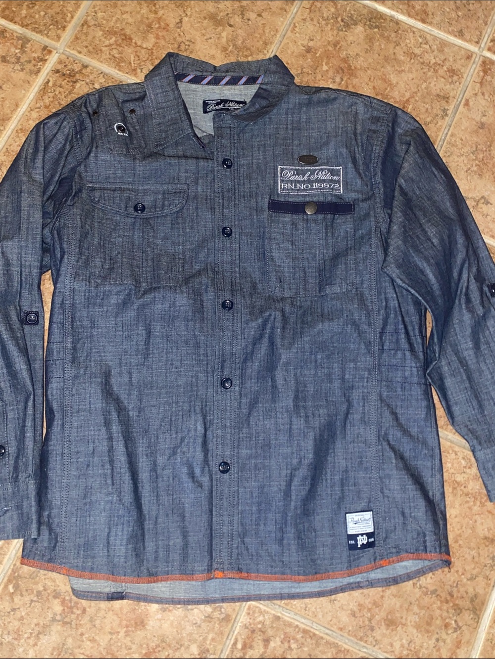 Parish Nation Men's Dark Denim Button-Up Jacket Shirt Sz XL